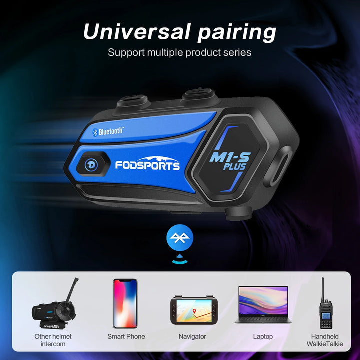 2Pcs Fodsports M1-S Plus Motorcycle Helmet Intercom Bluetooth Headset 8 Riders Moto Interphone,Music Sharing,FM Radio