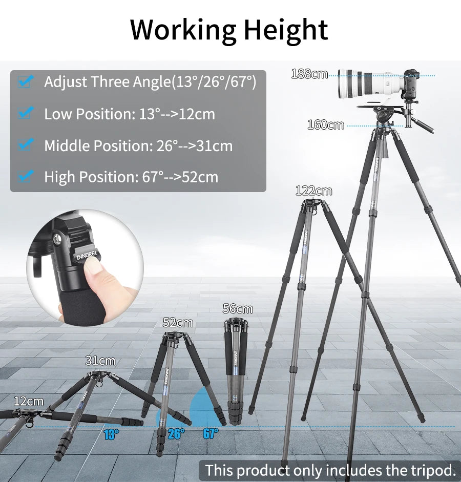 INNOREL RT80C Carbon Fiber Camera Tripod Professional Birdwatching Heavy Duty Tripod 75mm Bowl Adapter for DSLR Video Camcorder