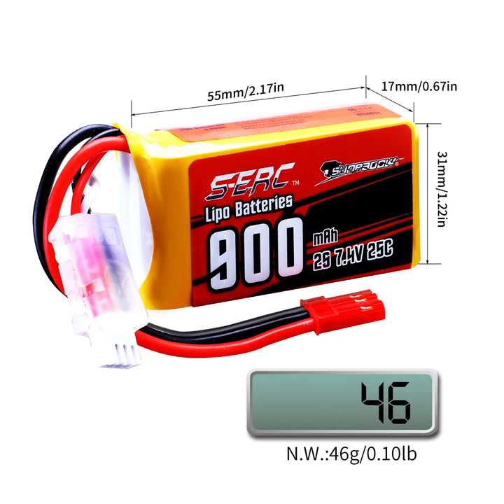 2packs Sunpadow 2S 7.4V Lipo Battery 900mAh 1350mAh 20C 25C Soft Pack with JST XT30 Plug for RC Airplane Quadcopter Helicopter