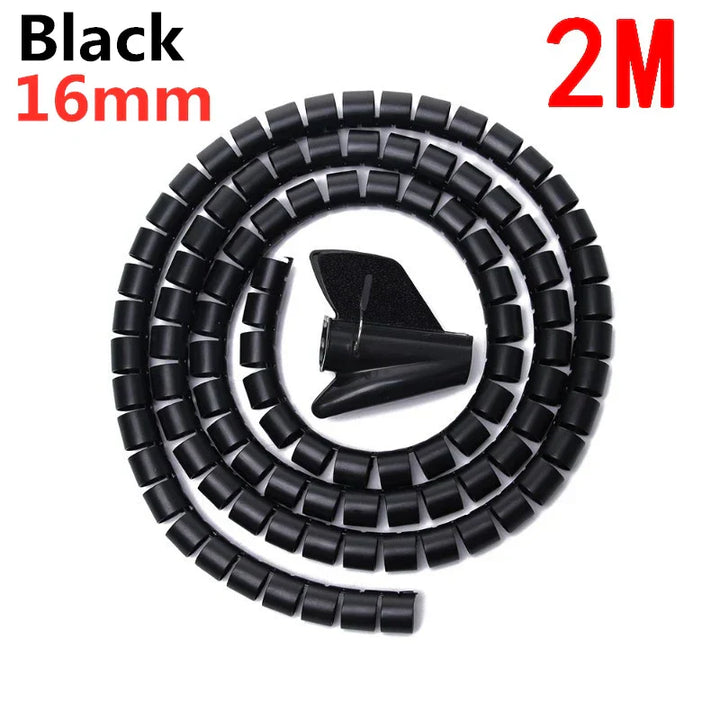 2M 16/10mm Flexible Spiral Cable Wire Protector Cable Organizer Computer Cord Protective Tube Clip Organizer Management Tools