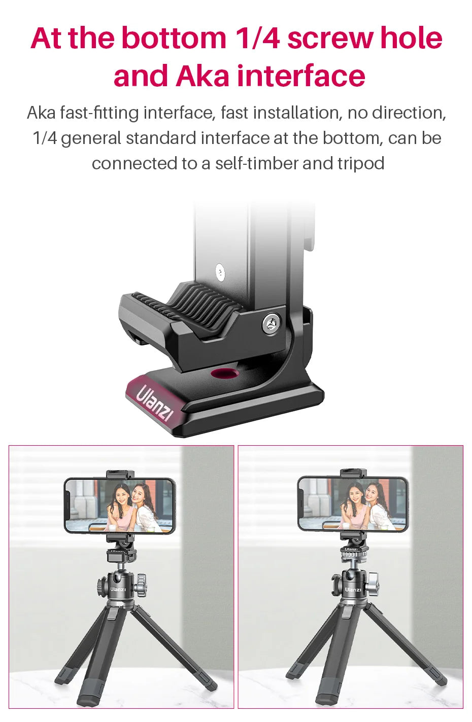 Ulanzi ST-27 Metal Phone Holder Clamp With Cold Shoe Arca 360°Rotatable tripod Mount Clip for TikTok Vlog Photography