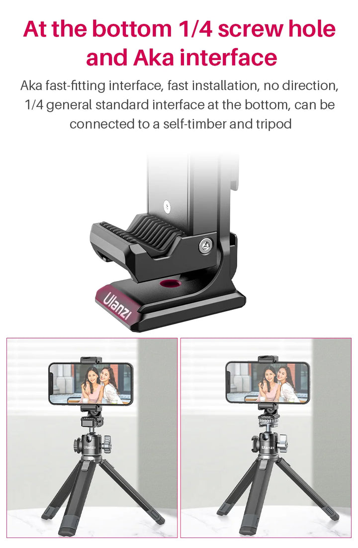 Ulanzi ST-27 Metal Phone Holder Clamp With Cold Shoe Arca 360°Rotatable tripod Mount Clip for TikTok Vlog Photography