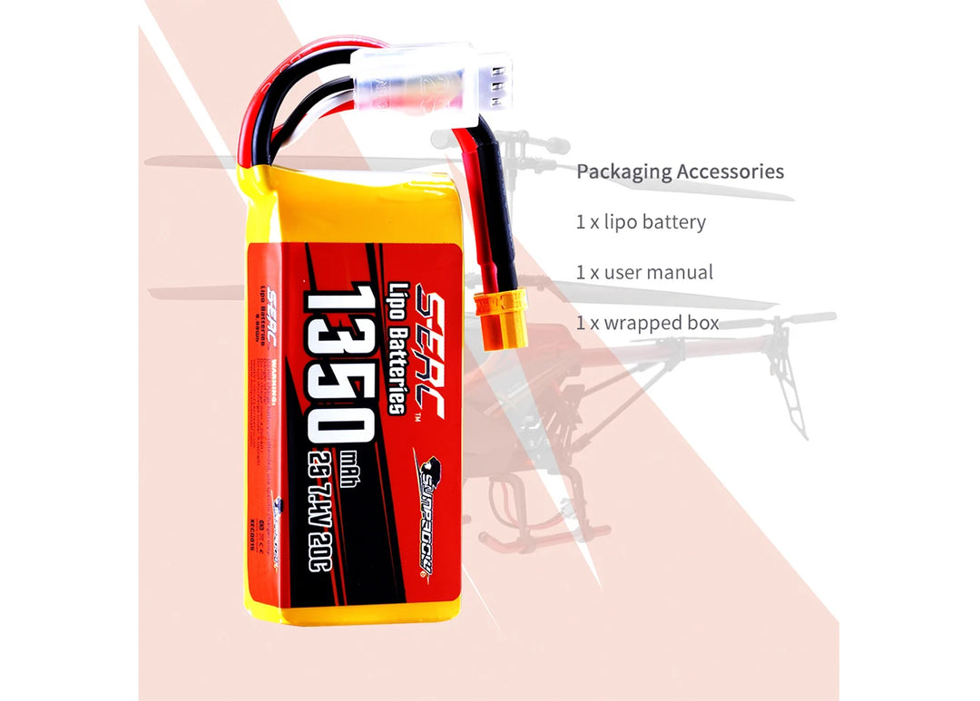 2packs Sunpadow 2S 7.4V Lipo Battery 900mAh 1350mAh 20C 25C Soft Pack with JST XT30 Plug for RC Airplane Quadcopter Helicopter