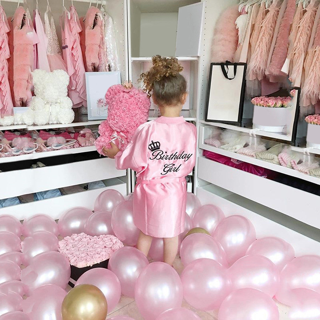 Children Summer Toddler Baby Kids Solid Silk Satin Kimono Robes Bathrobe Girls Sleepwear Clothes Baby Birthday Party Bathrobe