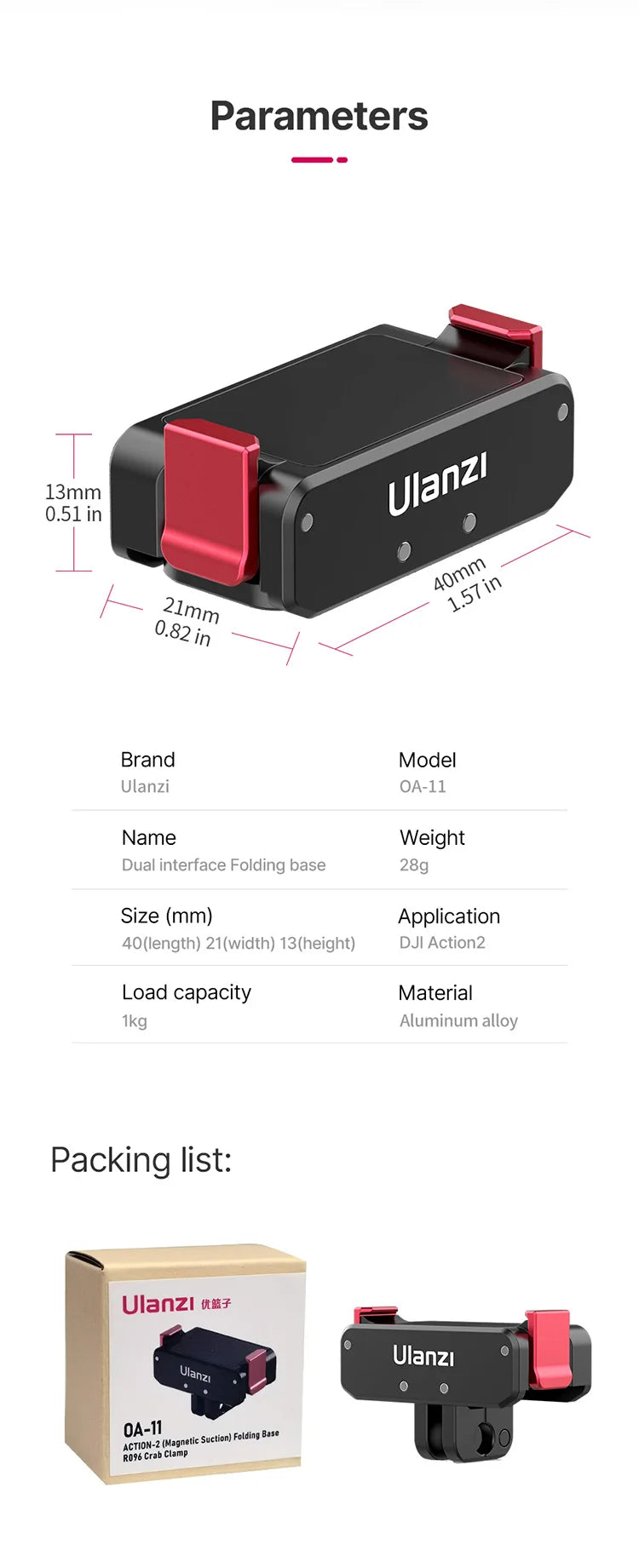 Ulanzi MT-50 Magnetic Tripod for Dji Osmo Action 5 4 3 Adjustable Underwater Selfie Stick Stand Mount Action Camera Accessories