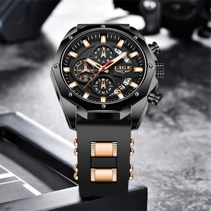 LIGE Brand Watch Men Silcone Sports Watches Men's Army Military Quartz Wristwatch Chronograph Male Clock Relogio Masculino+BOX