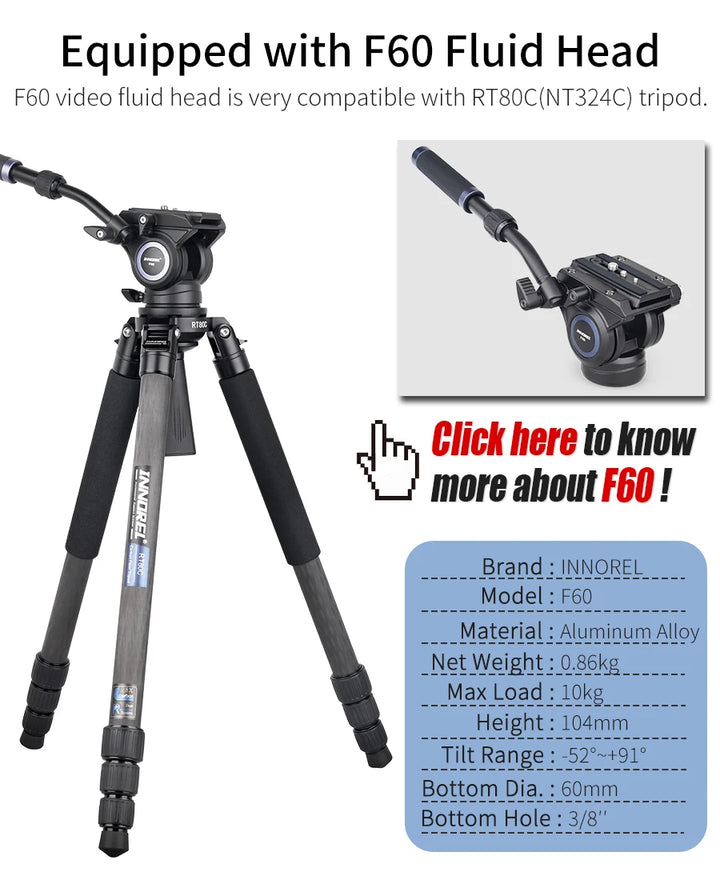 INNOREL RT80C Carbon Fiber Camera Tripod Professional Birdwatching Heavy Duty Tripod 75mm Bowl Adapter for DSLR Video Camcorder