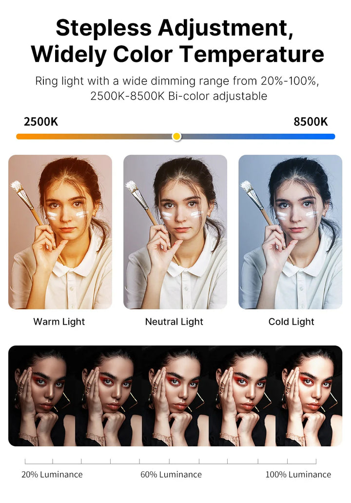 Ulanzi U-200 Ring Light Photography Led Video light BI-color Camera With phone clip cold shoe for Youtube Live Rig lamp