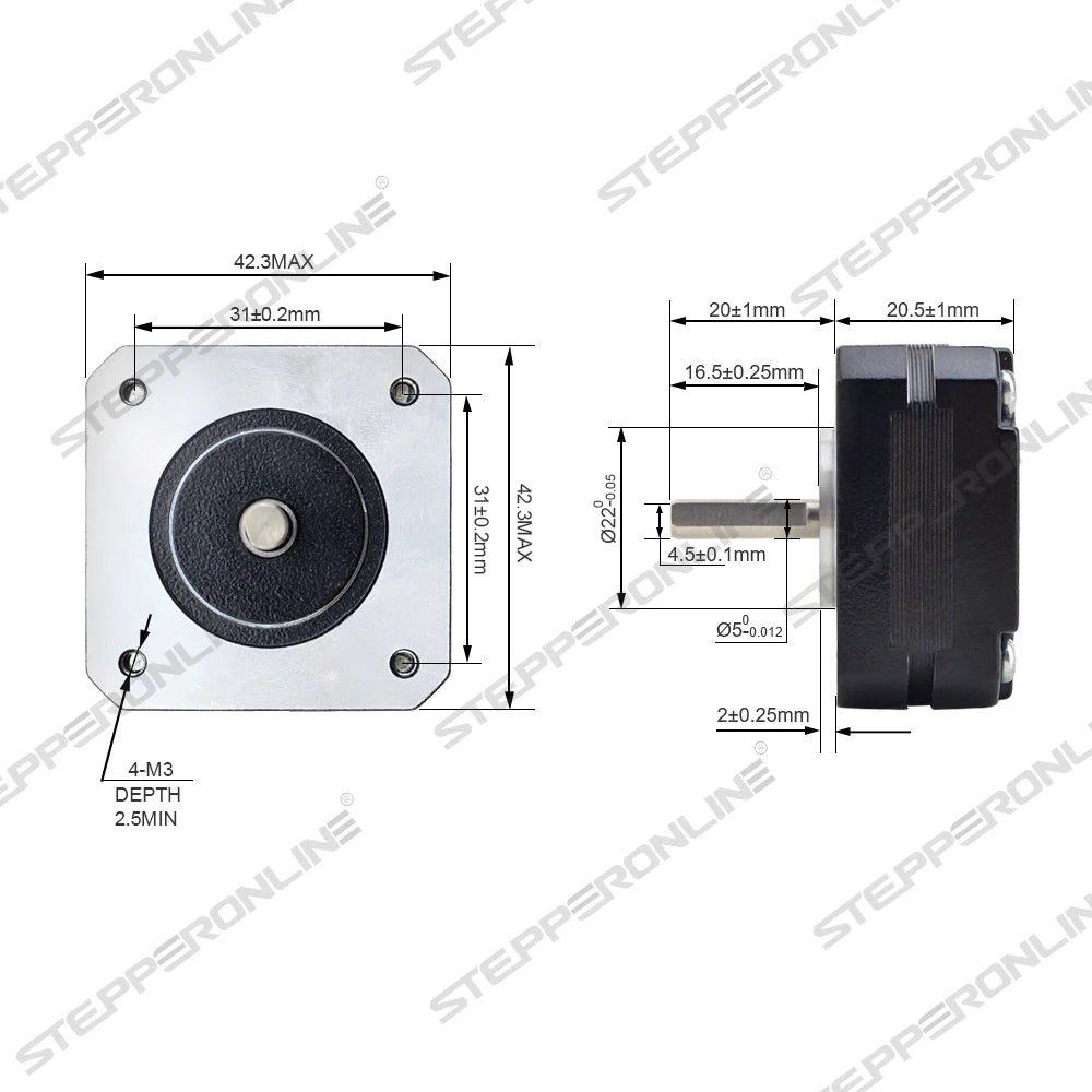 STEPPERONLINE 17HS08-1004S Nema 17 Stepper Motor 20.5mm 16Ncm 1A 42 Step Motor 4-Lead for Extruder CNC XYZ 3D Printer