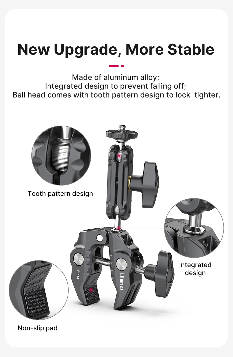 Ulanzi R094 Super Clamp Extend 1/4 3/8Thread for Magic Arm LED Fill Light Microphone Universal Ball HeadClamp LoadMax1.5kg