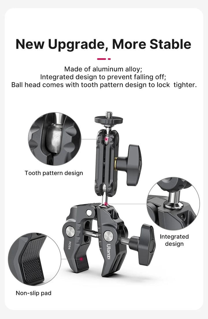 Ulanzi R094 Super Clamp Extend 1/4 3/8Thread for Magic Arm LED Fill Light Microphone Universal Ball HeadClamp LoadMax1.5kg