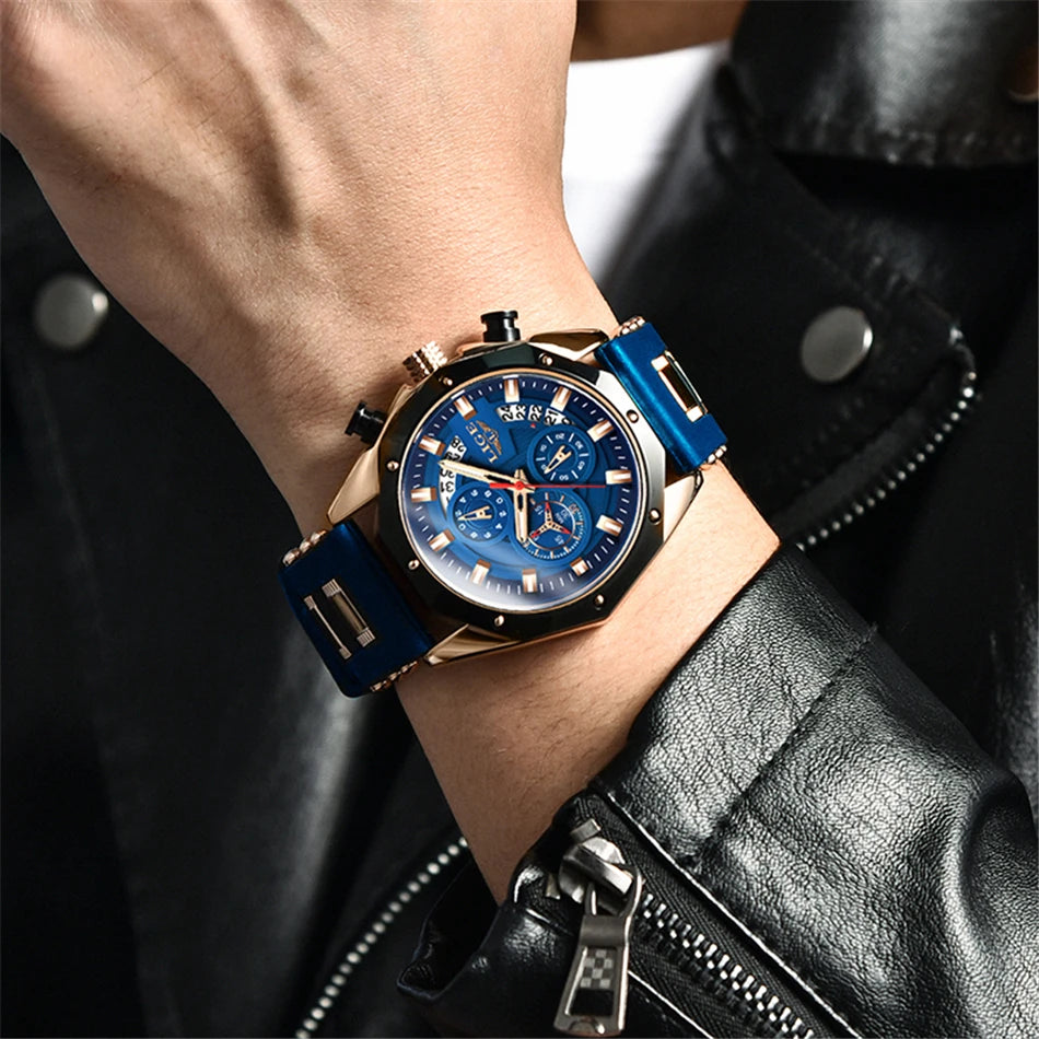 LIGE Brand Watch Men Silcone Sports Watches Men's Army Military Quartz Wristwatch Chronograph Male Clock Relogio Masculino+BOX