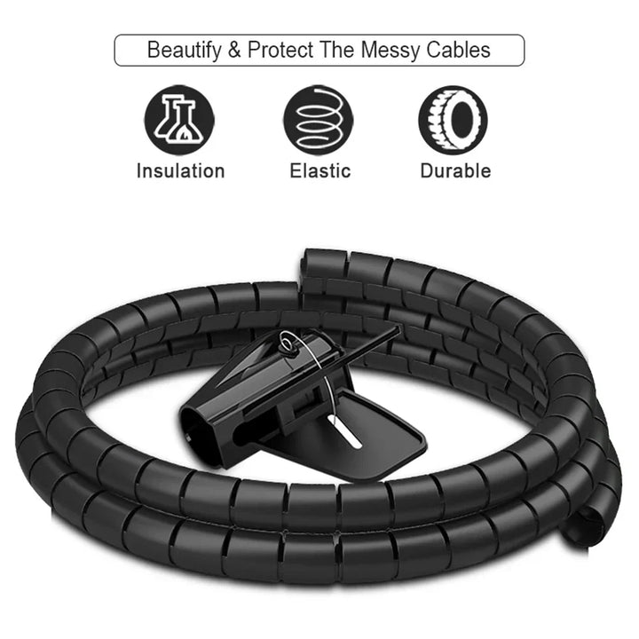 2M 16/10mm Flexible Spiral Cable Wire Protector Cable Organizer Computer Cord Protective Tube Clip Organizer Management Tools