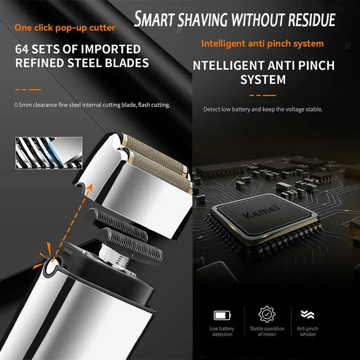 Kemei Tx5 Pro Metal Housing Barber Shop Hair Electric Shaver For Men Beard Bald Head Shaving Machine Rechargeable Electric Razor