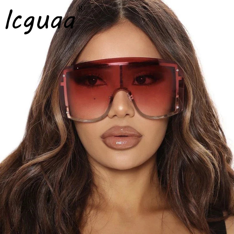 Fashion Oversized Blue Yellow Gradient Sunglasses Women 2019 Luxulry Brand Designer Red Rimless Metal Female Sun Glasses Shades