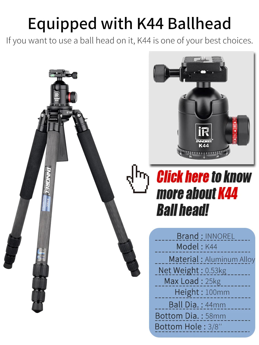 INNOREL RT80C Carbon Fiber Camera Tripod Professional Birdwatching Heavy Duty Tripod 75mm Bowl Adapter for DSLR Video Camcorder