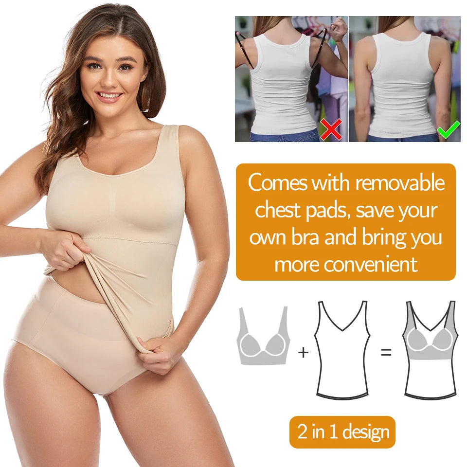 Shapewear for Plus Size Women Tummy Control Shapewear Built-in Bra Shaping Tank Tops Slimming Body Shaper Compression Underwear