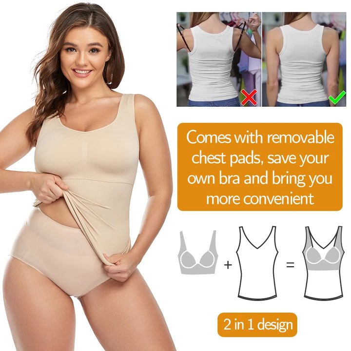 Shapewear for Plus Size Women Tummy Control Shapewear Built-in Bra Shaping Tank Tops Slimming Body Shaper Compression Underwear