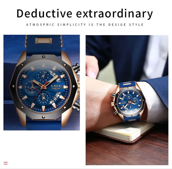 LIGE Brand Watch Men Silcone Sports Watches Men's Army Military Quartz Wristwatch Chronograph Male Clock Relogio Masculino+BOX