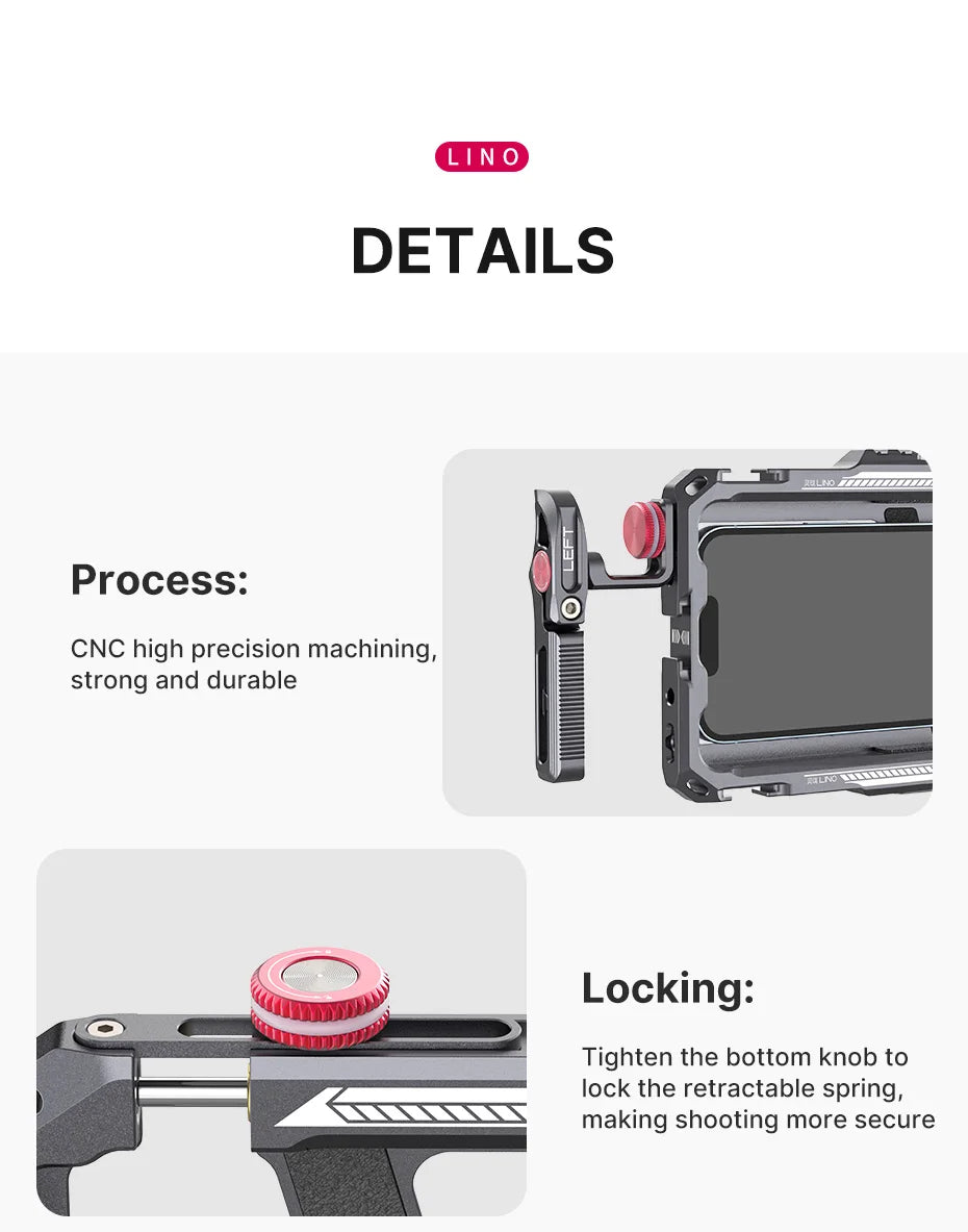 Ulanzi Lino Phone Cage Video Vlog Rig Handle For 5.4'' to 6.7'' iPhone X 11 12 13 14 Pro Max Android Phone Photography