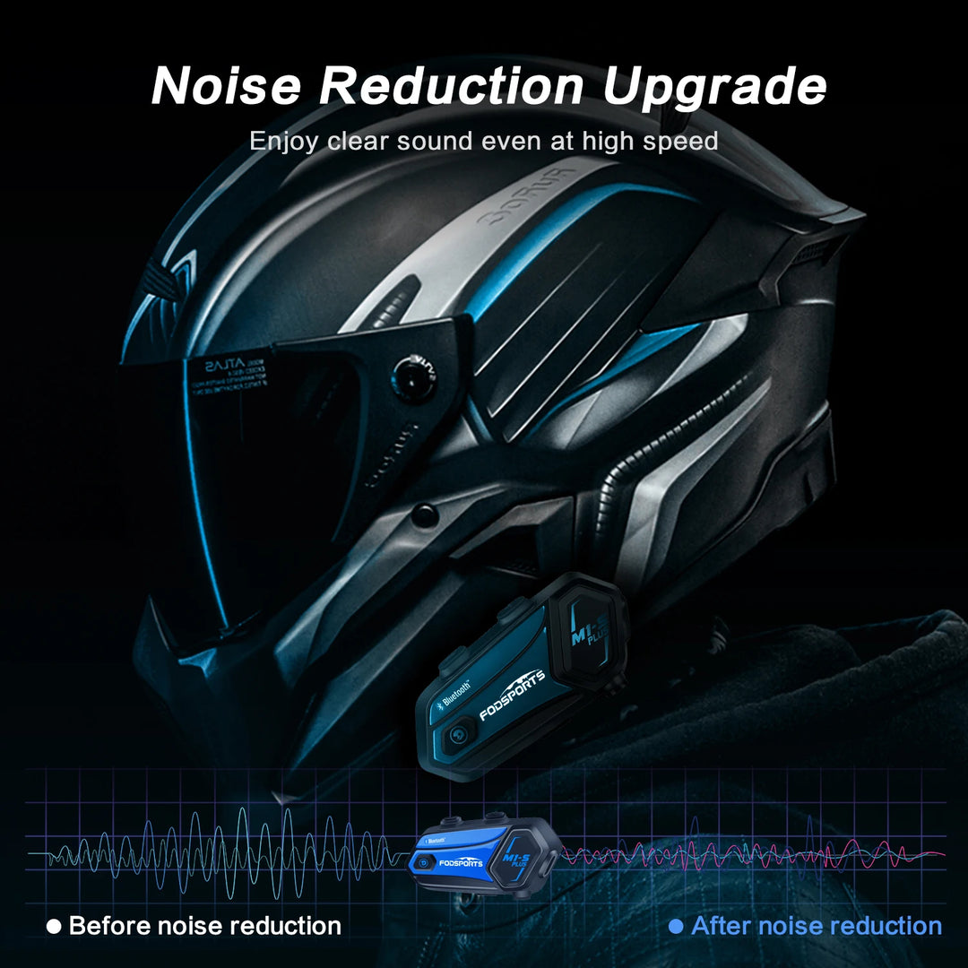 2Pcs Fodsports M1-S Plus Motorcycle Helmet Intercom Bluetooth Headset 8 Riders Moto Interphone,Music Sharing,FM Radio