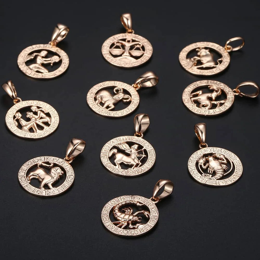 12 Zodiac Sign Constellations Pendant Necklace For Women Men 585 Rose Gold Color Necklace  Birthday Gifts Drop Shipping GPM16A