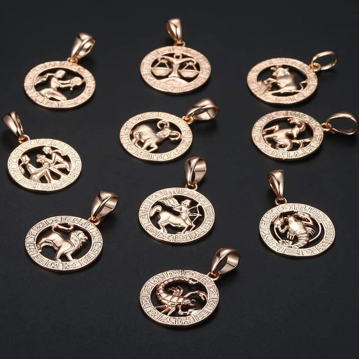 12 Zodiac Sign Constellations Pendant Necklace For Women Men 585 Rose Gold Color Necklace  Birthday Gifts Drop Shipping GPM16A