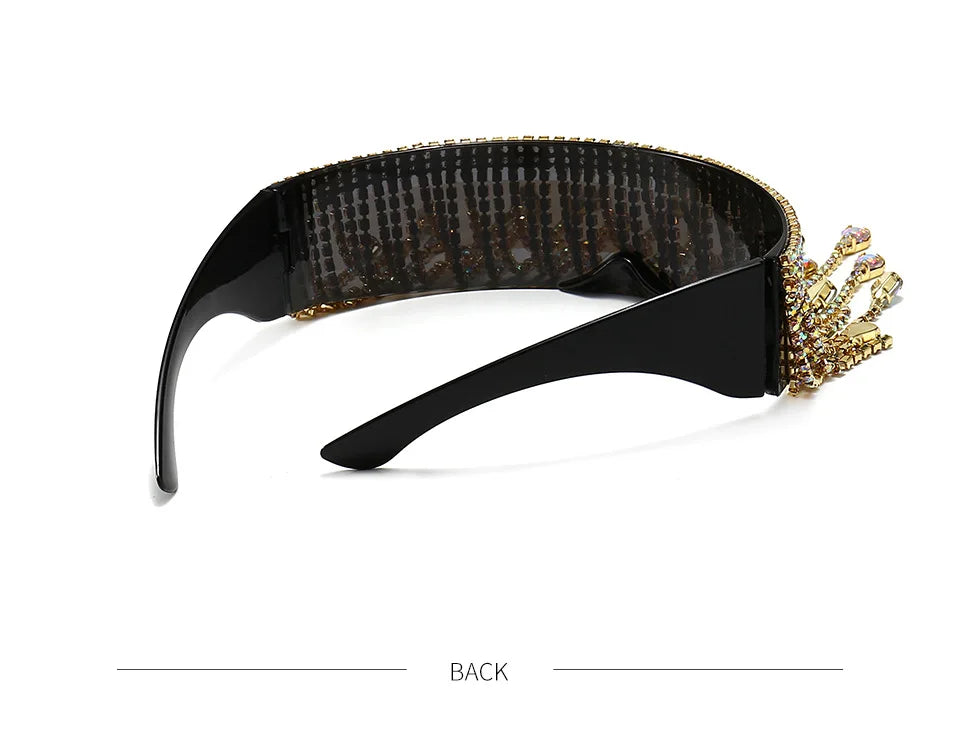 Fashion Luxury Full Diamond Tassel Sunglasses Men Colorful Glasses Crystal Design Steampunk Windproof Sun Glasses Women