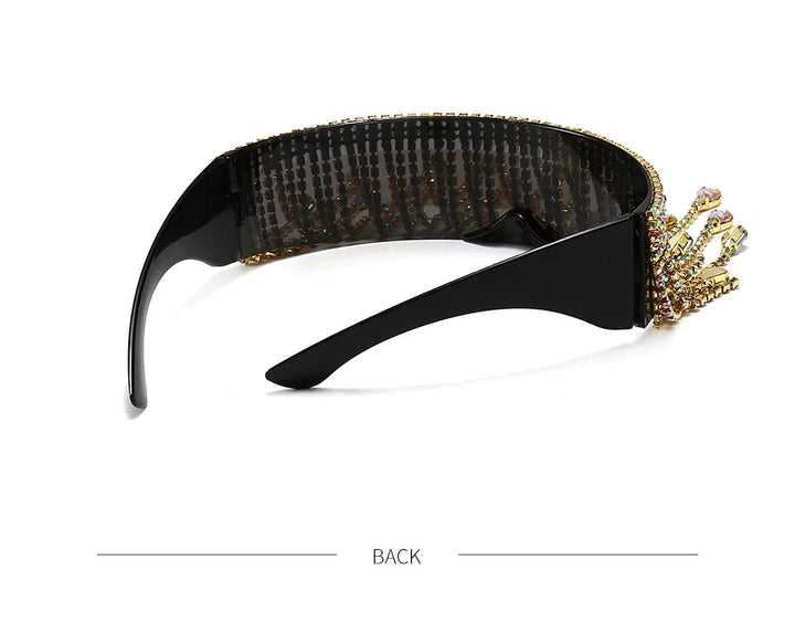Fashion Luxury Full Diamond Tassel Sunglasses Men Colorful Glasses Crystal Design Steampunk Windproof Sun Glasses Women