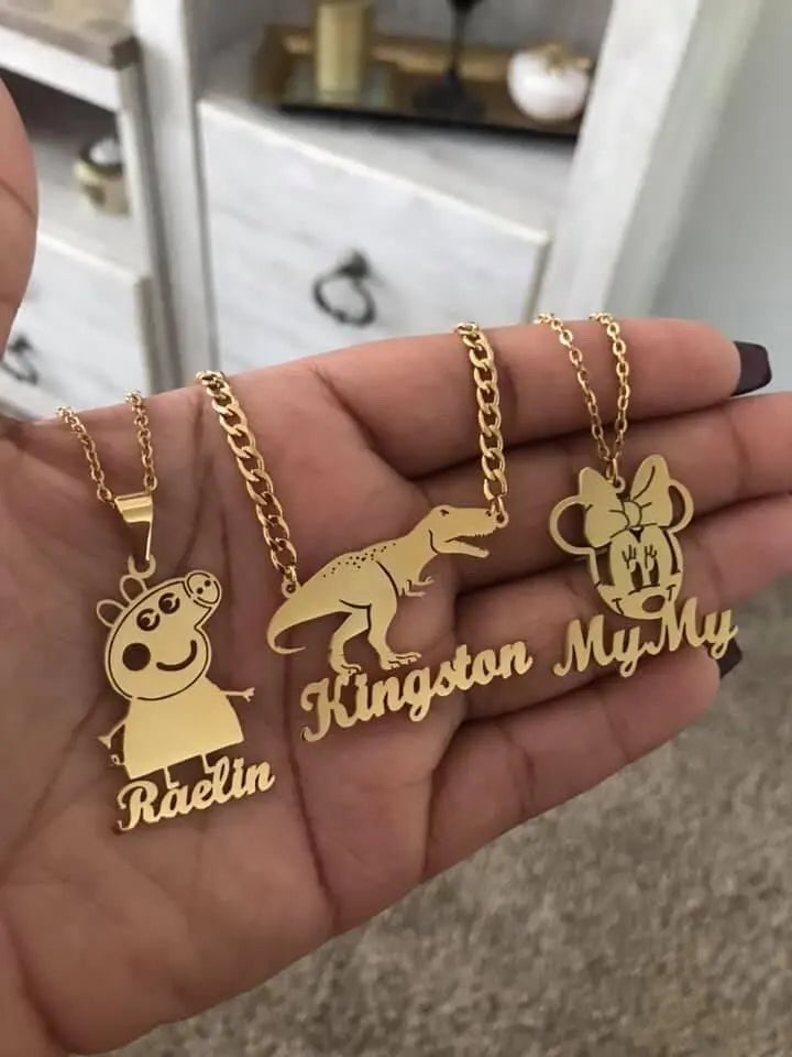 Custom Any Cartoon Character With Name Necklaces Nameplate Jewelry Stainless Steel Personalised Label Logo Letter Necklace BFF