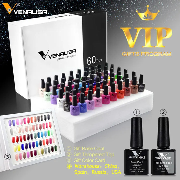 Venalisa VIP Kit 36/60 Colors Nail Gel Polish Set Fast Delivery Soak Off UV LED Base Coat Topcoat Color Book Nail Manicure Gel