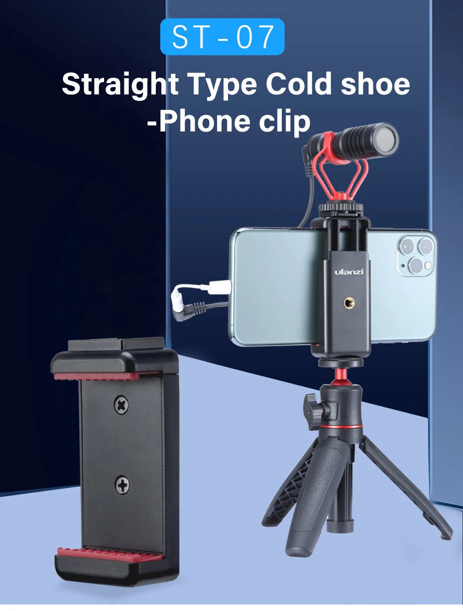 Ulanzi ST-07 Phone Holder Clamp Clip With Cold Shoe Mount Extend Mic Video Light 1/4'' Tripod Monopod Base Mount for Smartphone