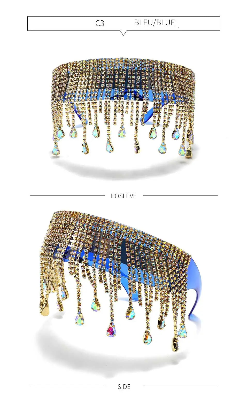Fashion Luxury Full Diamond Tassel Sunglasses Men Colorful Glasses Crystal Design Steampunk Windproof Sun Glasses Women