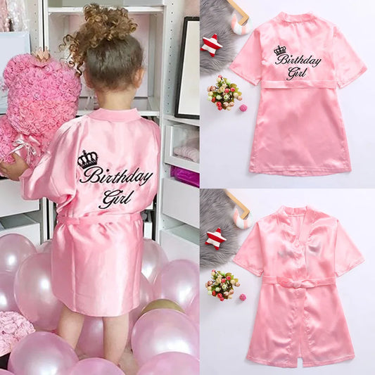 Children Summer Toddler Baby Kids Solid Silk Satin Kimono Robes Bathrobe Girls Sleepwear Clothes Baby Birthday Party Bathrobe