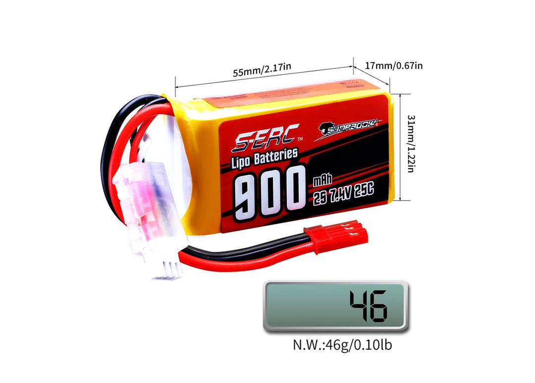 2packs Sunpadow 2S 7.4V Lipo Battery 900mAh 1350mAh 20C 25C Soft Pack with JST XT30 Plug for RC Airplane Quadcopter Helicopter