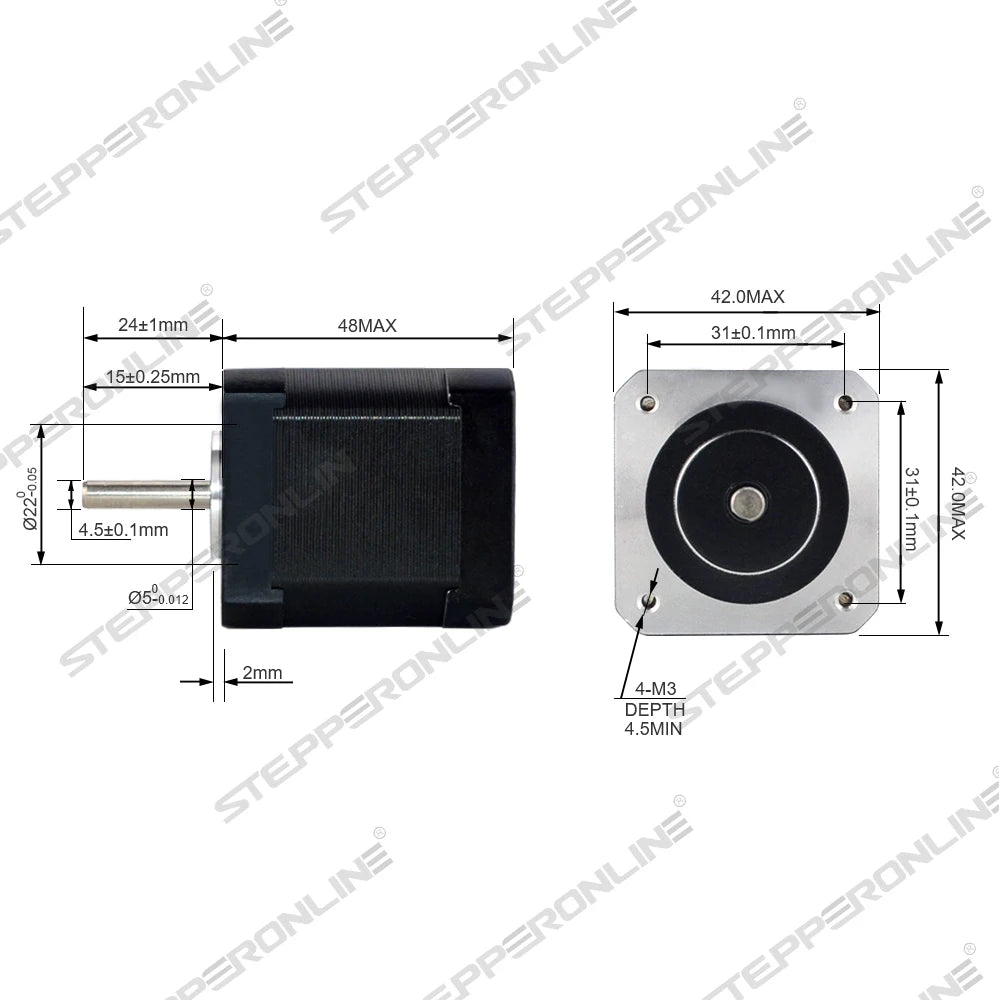 Nema 17 Stepper Motor 48mm 42BYGH Stepping Motor 2A (17HS19-2004S1) Motor 4-lead 1m Cable for 3D Printer CNC XYZ Motor