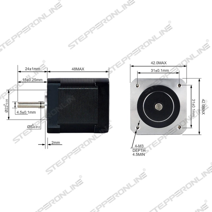 Nema 17 Stepper Motor 48mm 42BYGH Stepping Motor 2A (17HS19-2004S1) Motor 4-lead 1m Cable for 3D Printer CNC XYZ Motor