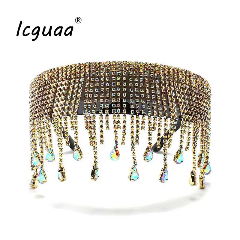Fashion Luxury Full Diamond Tassel Sunglasses Men Colorful Glasses Crystal Design Steampunk Windproof Sun Glasses Women