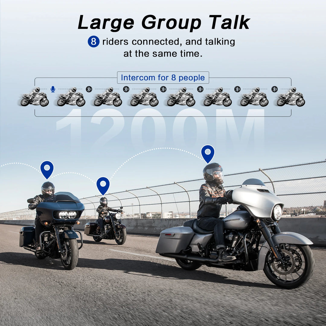 2Pcs Fodsports M1-S Plus Motorcycle Helmet Intercom Bluetooth Headset 8 Riders Moto Interphone,Music Sharing,FM Radio