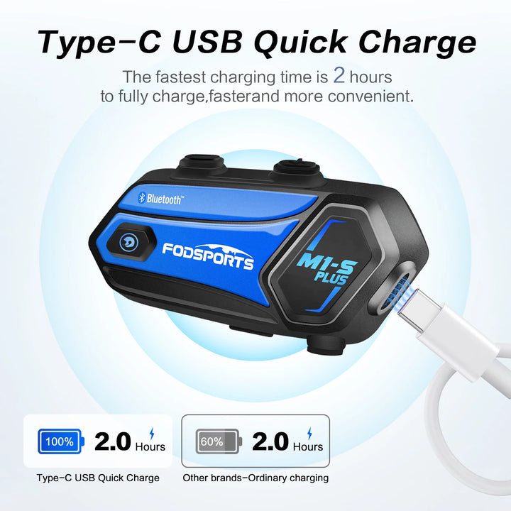 2Pcs Fodsports M1-S Plus Motorcycle Helmet Intercom Bluetooth Headset 8 Riders Moto Interphone,Music Sharing,FM Radio