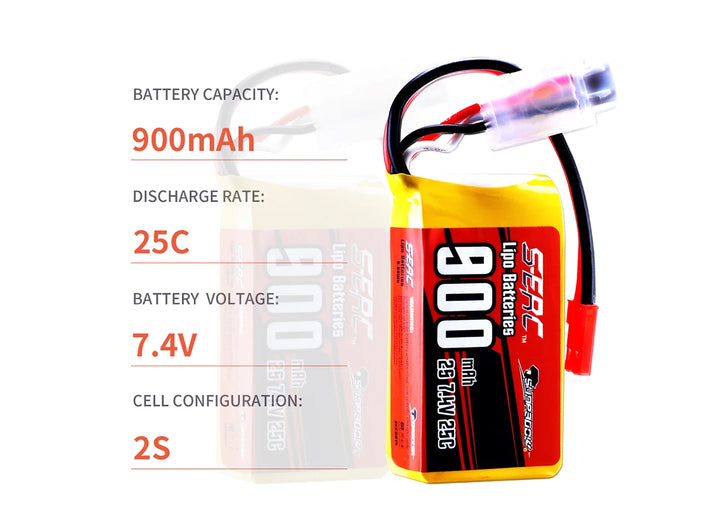 2packs Sunpadow 2S 7.4V Lipo Battery 900mAh 1350mAh 20C 25C Soft Pack with JST XT30 Plug for RC Airplane Quadcopter Helicopter
