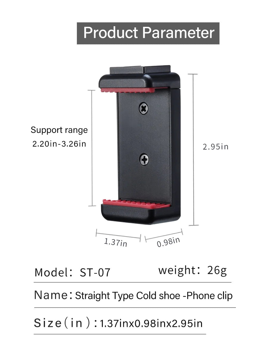 Ulanzi ST-07 Phone Holder Clamp Clip With Cold Shoe Mount Extend Mic Video Light 1/4'' Tripod Monopod Base Mount for Smartphone