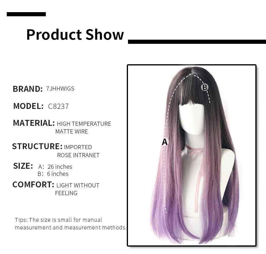 7JHHWIGS Long Wavy Synthetic Black Wigs For Women With Fringe Fashion Heat Resistant Mid-Length Daily Straight Light Brown Hair