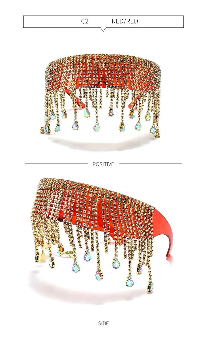 Fashion Luxury Full Diamond Tassel Sunglasses Men Colorful Glasses Crystal Design Steampunk Windproof Sun Glasses Women