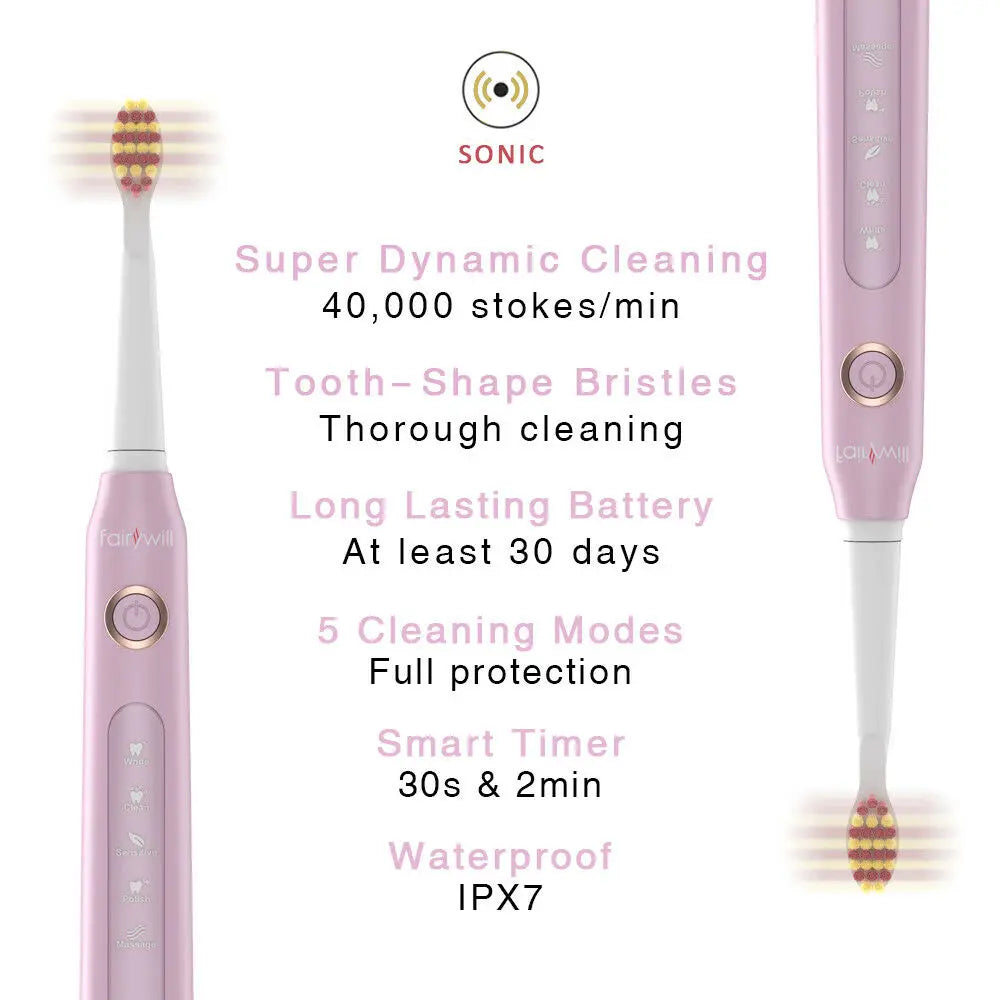 Fairywill Electric Sonic Toothbrush FW-507 USB Charge Rechargeable Adult Waterproof Electronic Tooth Brushes Replacement Heads S