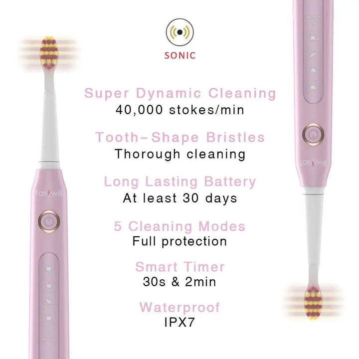Fairywill Electric Sonic Toothbrush FW-507 USB Charge Rechargeable Adult Waterproof Electronic Tooth Brushes Replacement Heads S