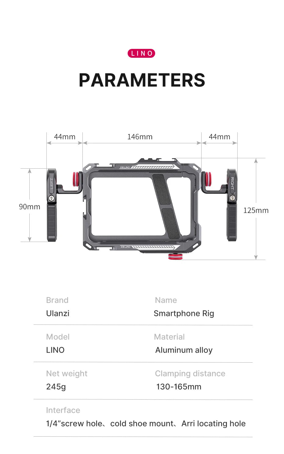 Ulanzi Lino Phone Cage Video Vlog Rig Handle For 5.4'' to 6.7'' iPhone X 11 12 13 14 Pro Max Android Phone Photography