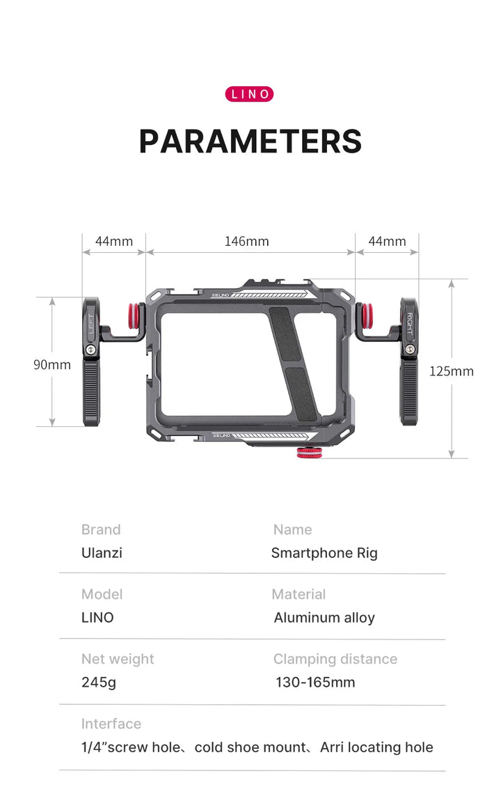 Ulanzi Lino Phone Cage Video Vlog Rig Handle For 5.4'' to 6.7'' iPhone X 11 12 13 14 Pro Max Android Phone Photography
