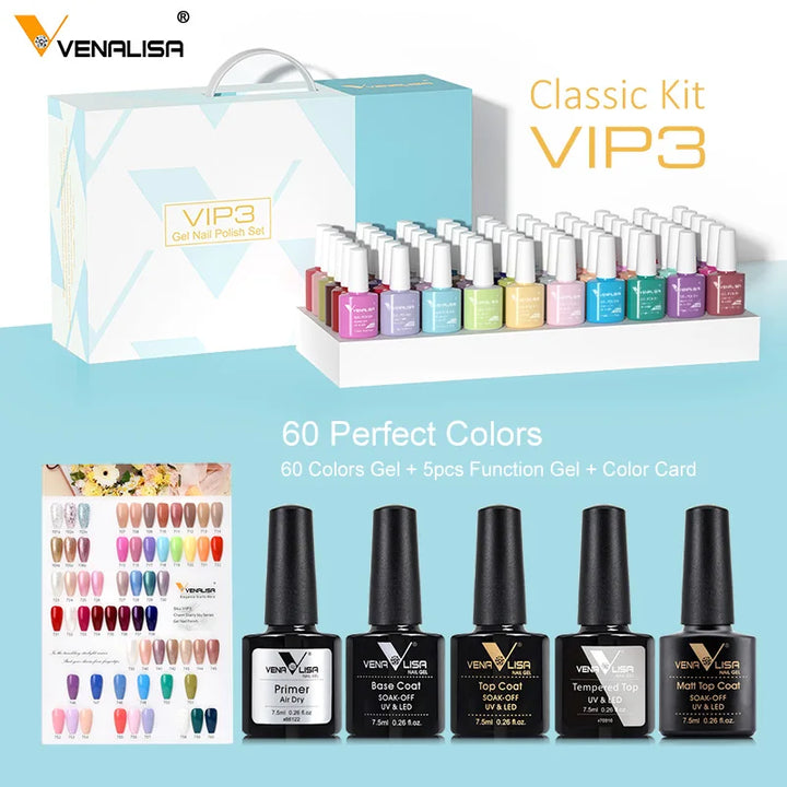 VENALISA VIP4 Kit Nail Gel Polish HEMA FREE Full Coverage 36/60 Color Gel Pigment Professional Nail Art Long-lasting Gel Varnish