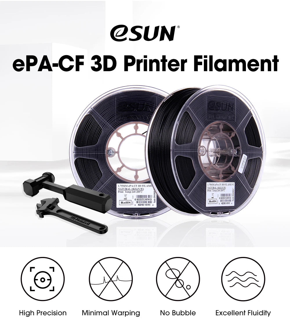 eSUN Carbon Fiber Filled Nylon Filament PA-CF 1.75mm 3D Printer Filament,1KG 2.2LBS Spool 3D Printing Filament for 3D Printers